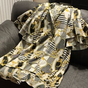 Decorative Black, White & Gold Patterned dress